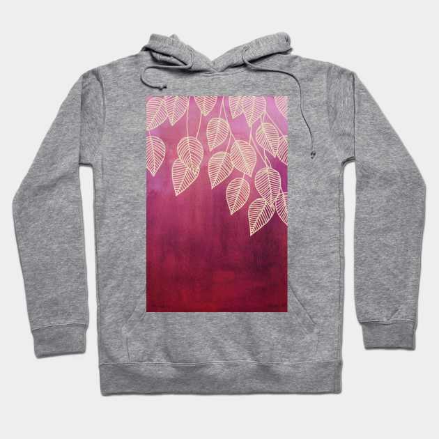 Magenta Garden - watercolor & ink leaves Hoodie by micklyn